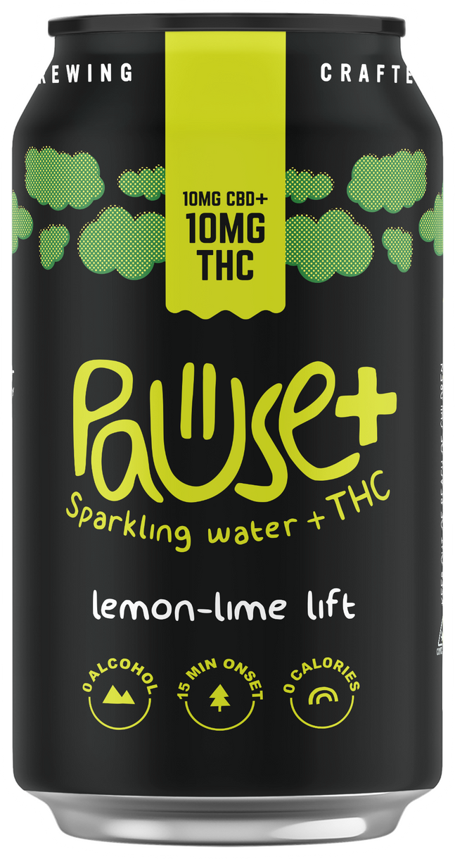 10MG THC + CBD infused Lemon Lime Lift Pause+ Sparkling Water 6pk