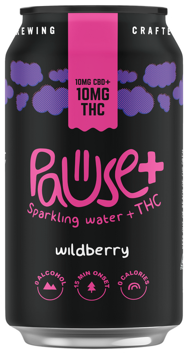 10MG THC + CBD infused Wildberry Pause+ Sparkling Water 6pk