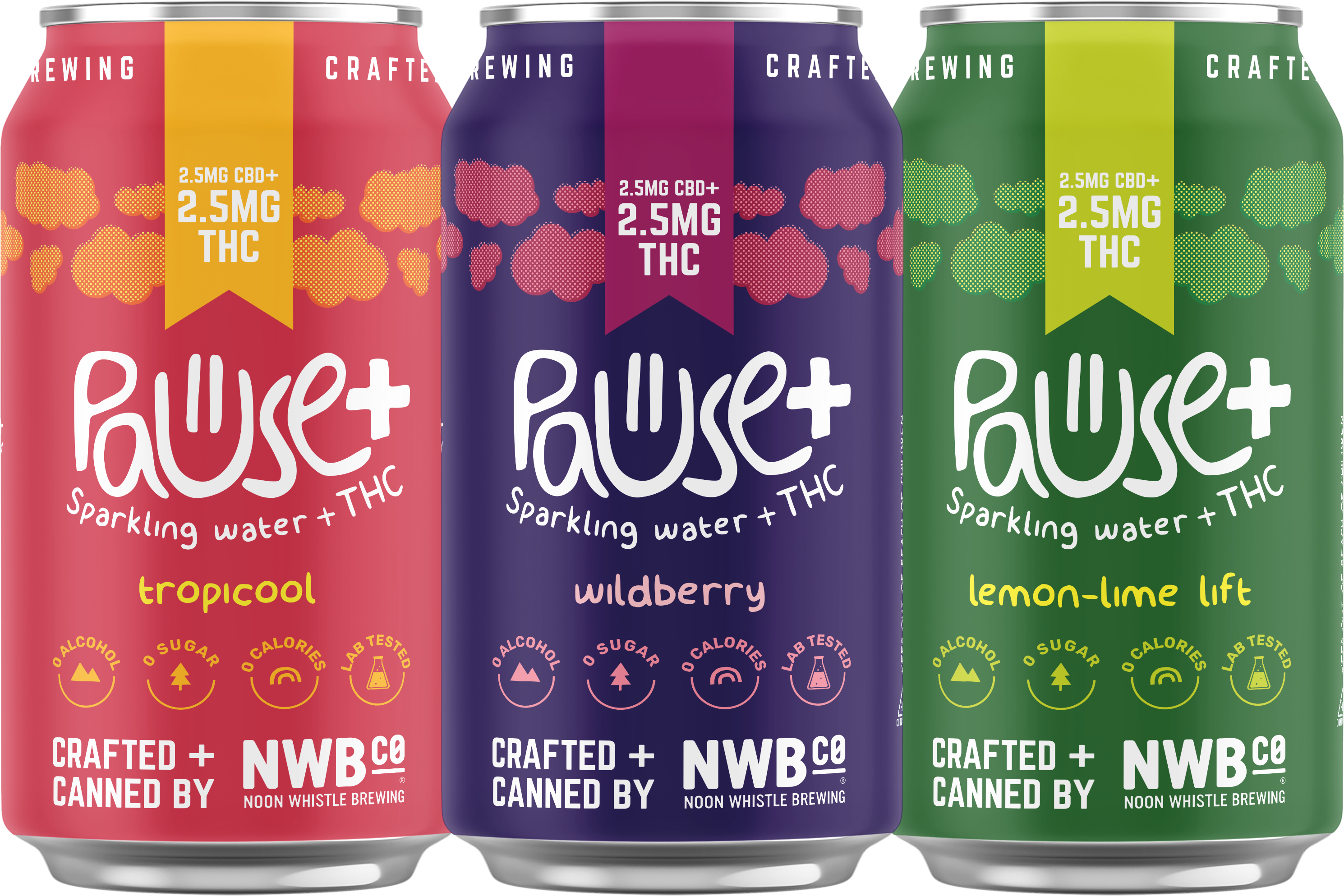 2.5MG THC + CBD infused Pause+ Sparkling Water Variety 6-Pack