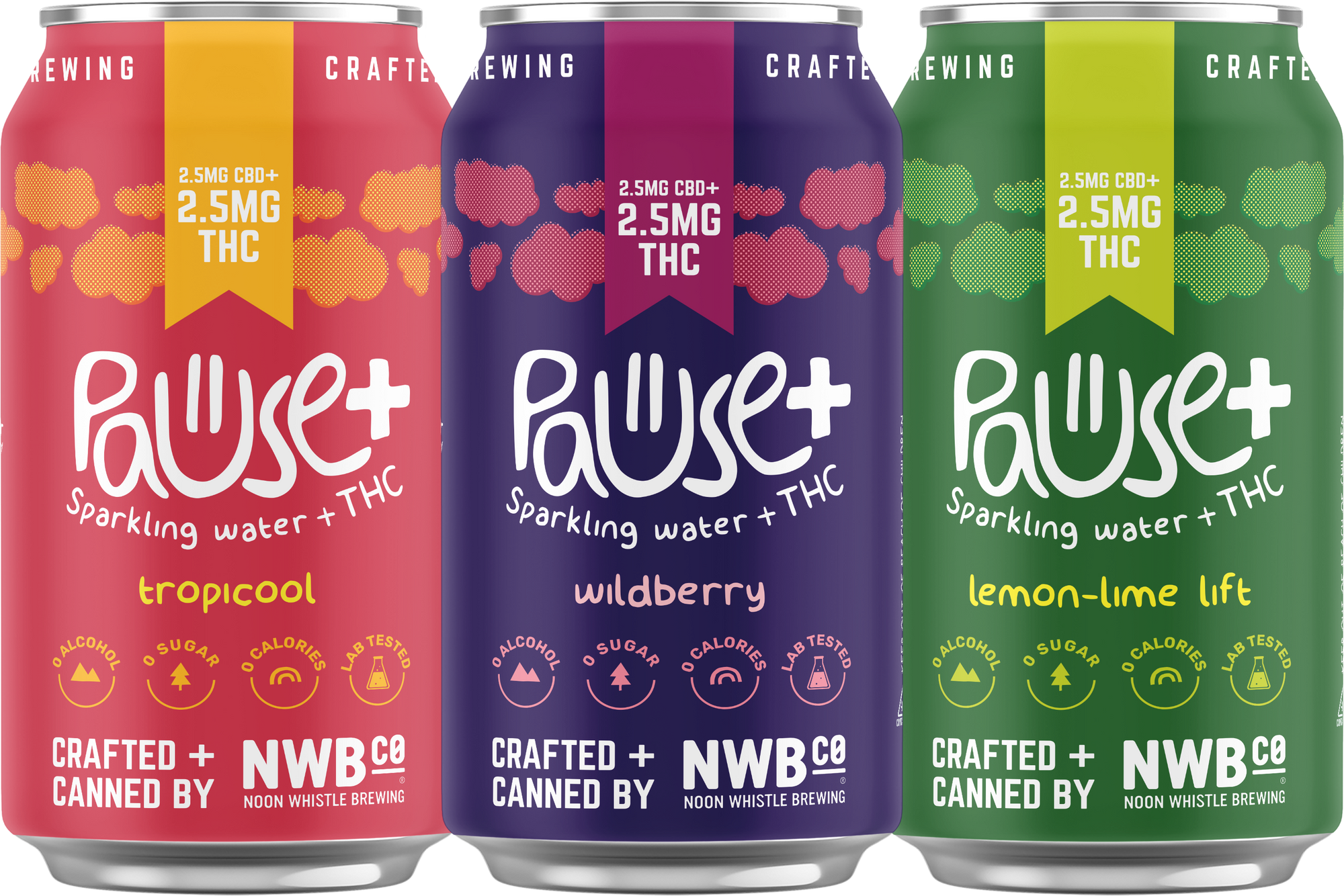 2.5MG THC + CBD infused Pause+ Sparkling Water Variety 6-Pack