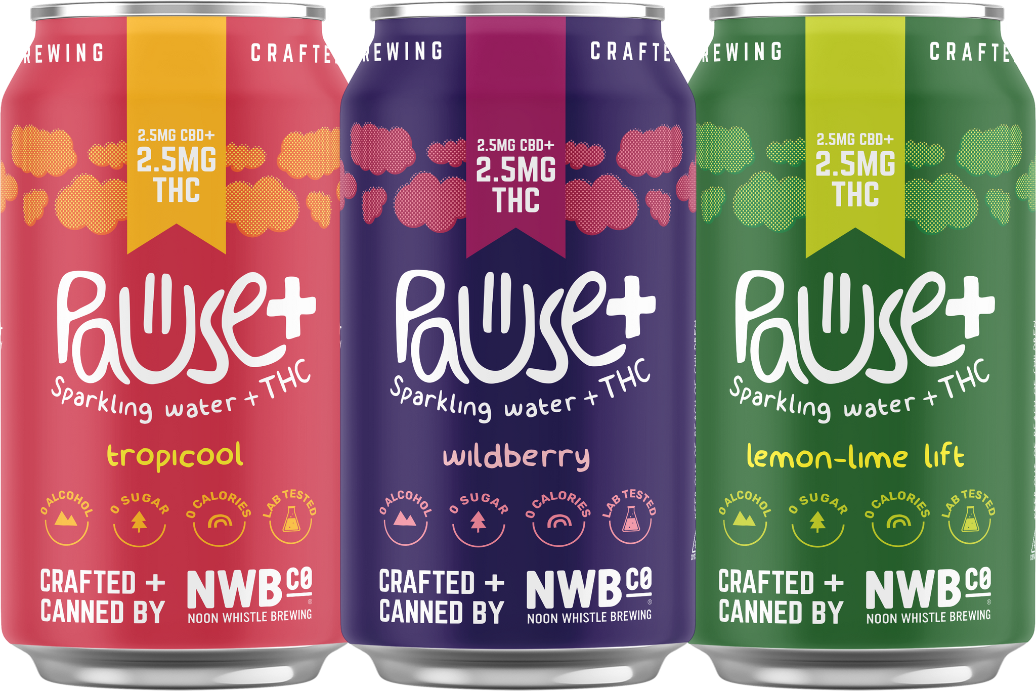 2.5MG THC + CBD infused Pause+ Sparkling Water Variety 6-Pack