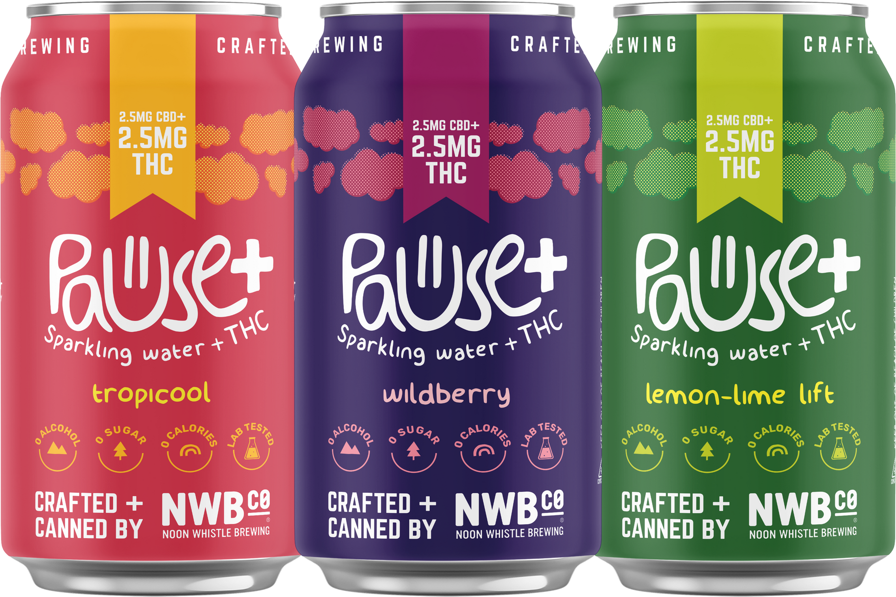 2.5MG THC + CBD infused Pause+ Sparkling Water Variety 6-Pack