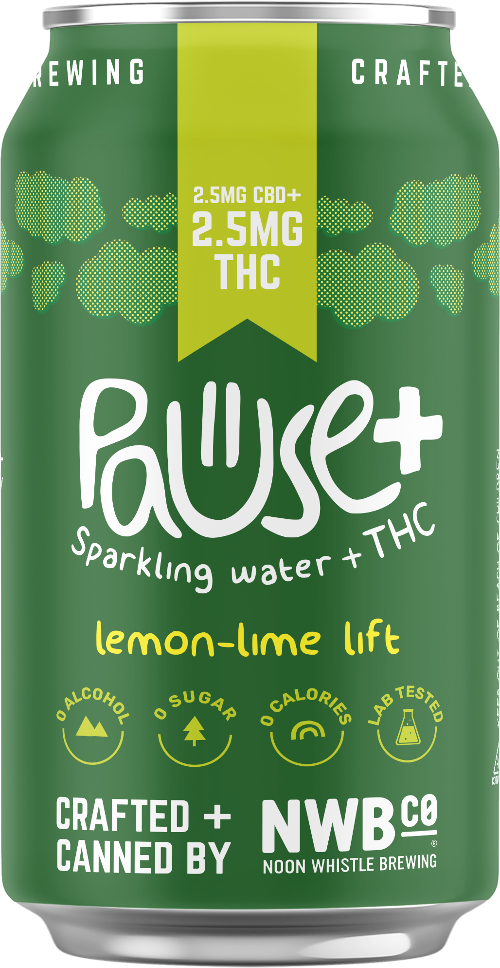 2.5MG THC + CBD infused Lemon Lime Lift Pause+ Sparkling Water 6pk