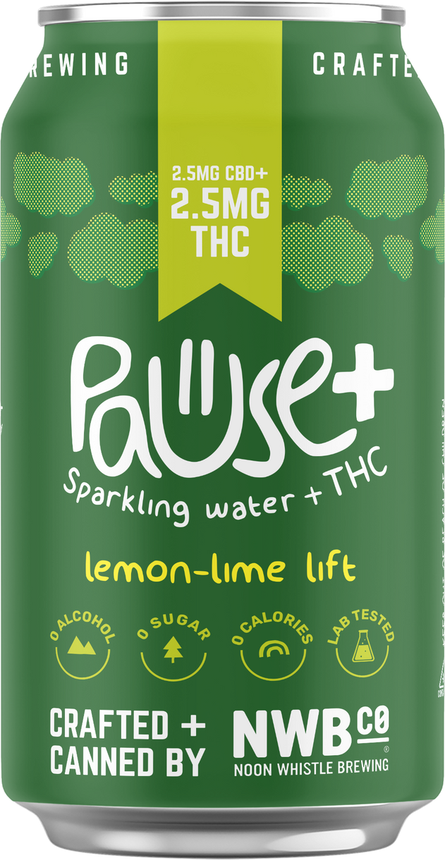2.5MG THC + CBD infused Lemon Lime Lift Pause+ Sparkling Water 6pk