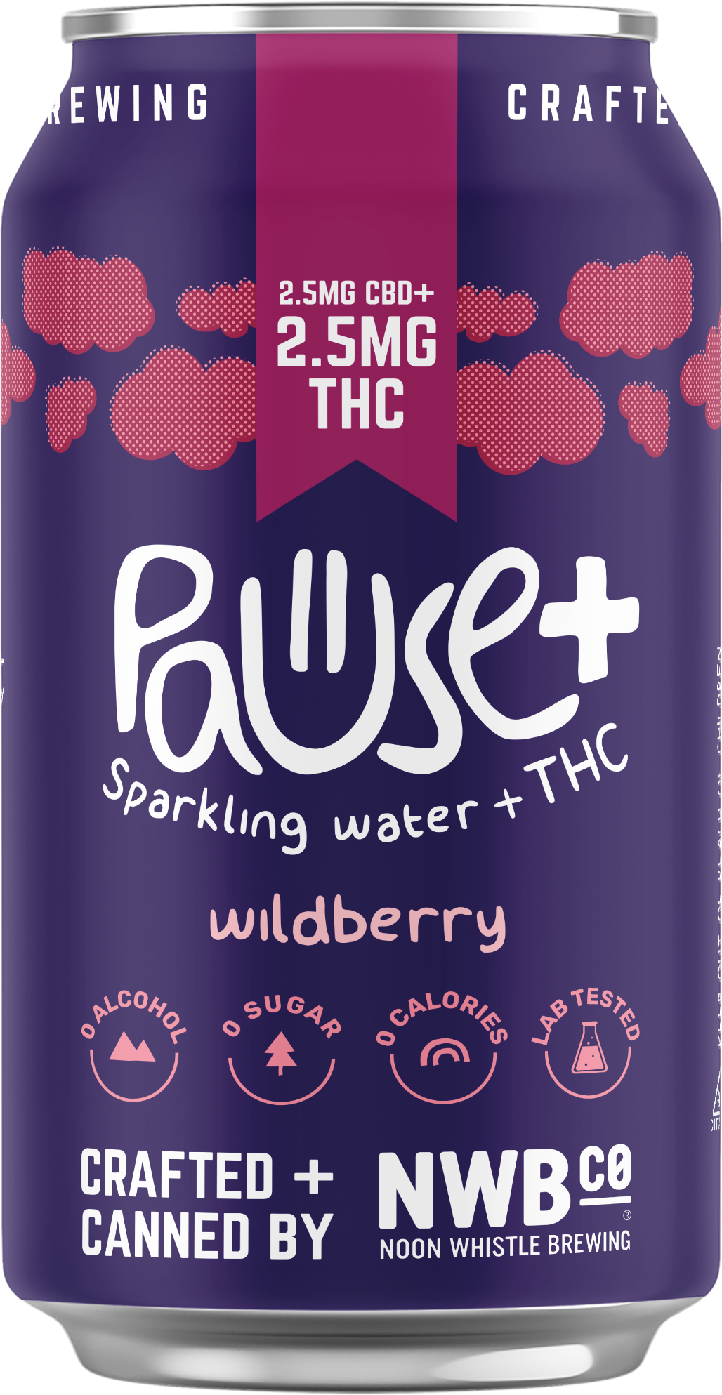 2.5MG THC + CBD infused Wildberry Pause+ Sparkling Water 6pk