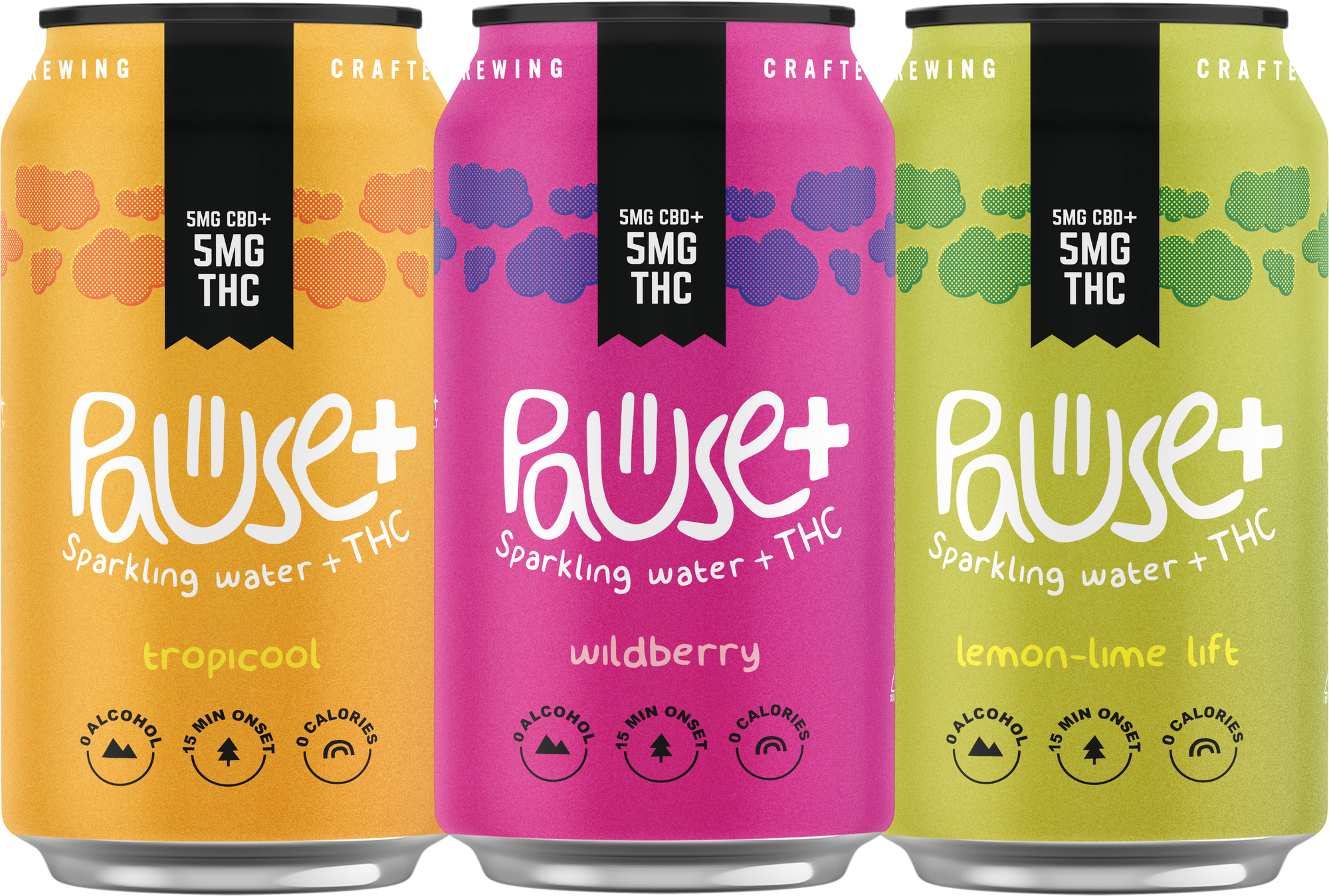 5MG THC + CBD infused Pause+ Sparkling Water Variety 6-Pack