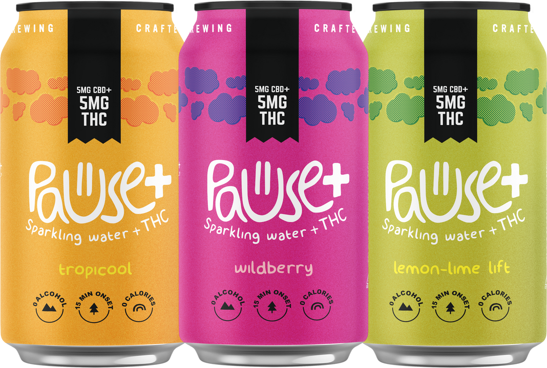 5MG THC + CBD infused Pause+ Sparkling Water Variety 6-Pack