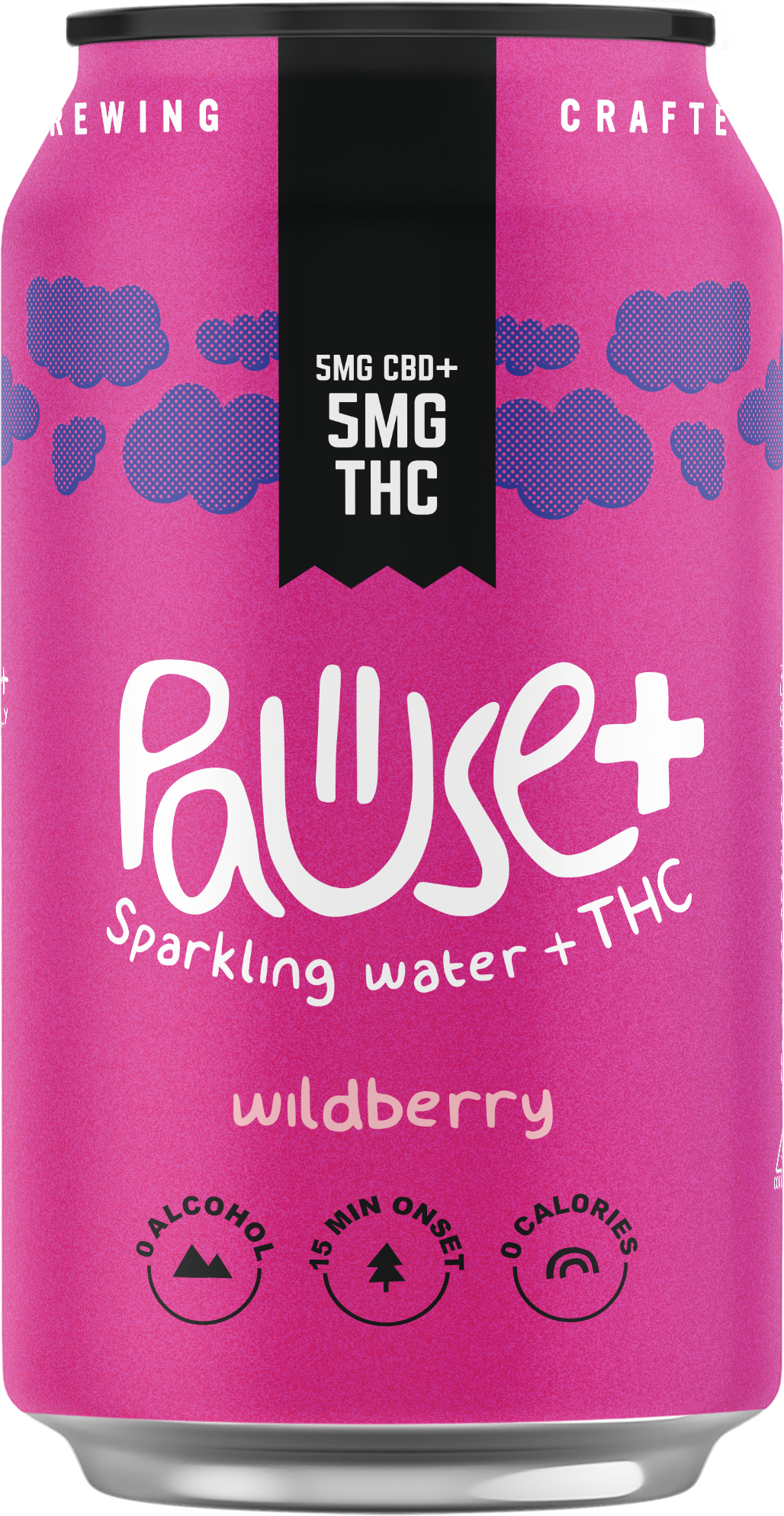 5MG THC + CBD infused Wildberry Pause+ Sparkling Water 6pk