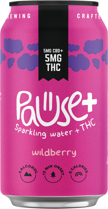 5MG THC + CBD infused Wildberry Pause+ Sparkling Water 6pk