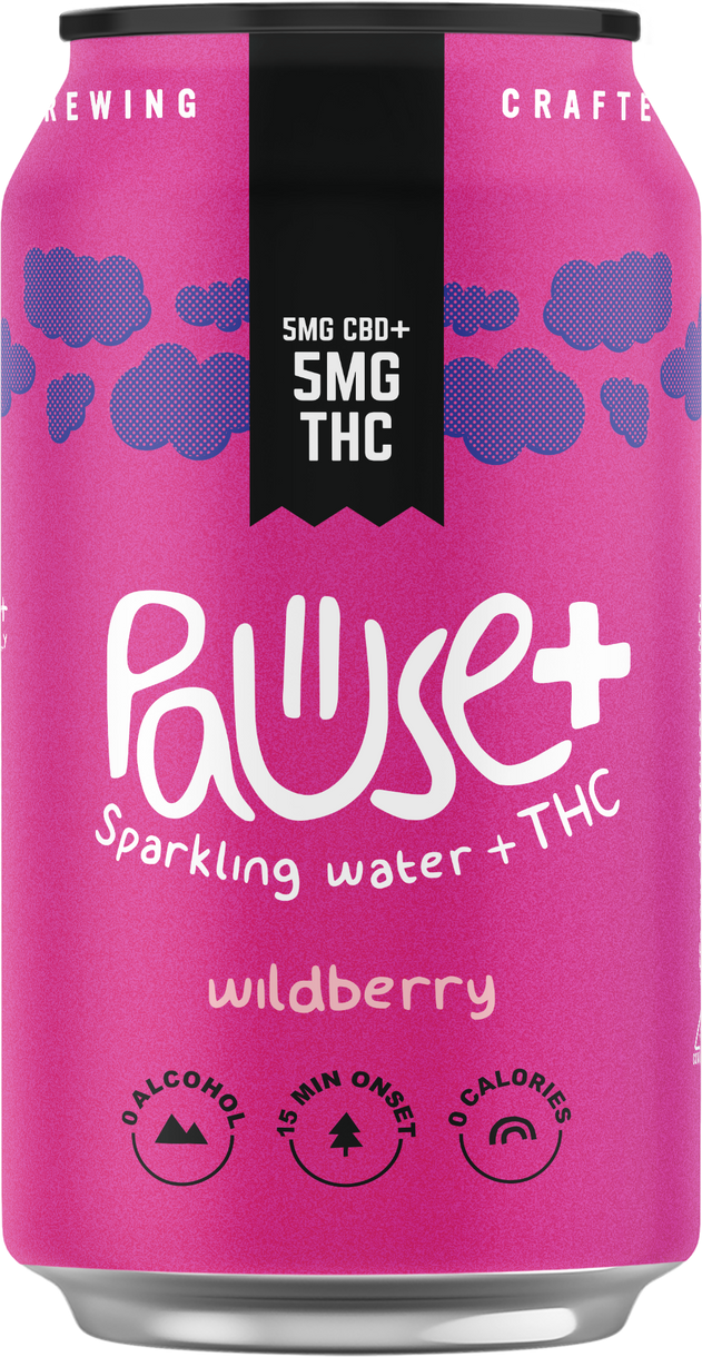 5MG THC + CBD infused Wildberry Pause+ Sparkling Water 6pk