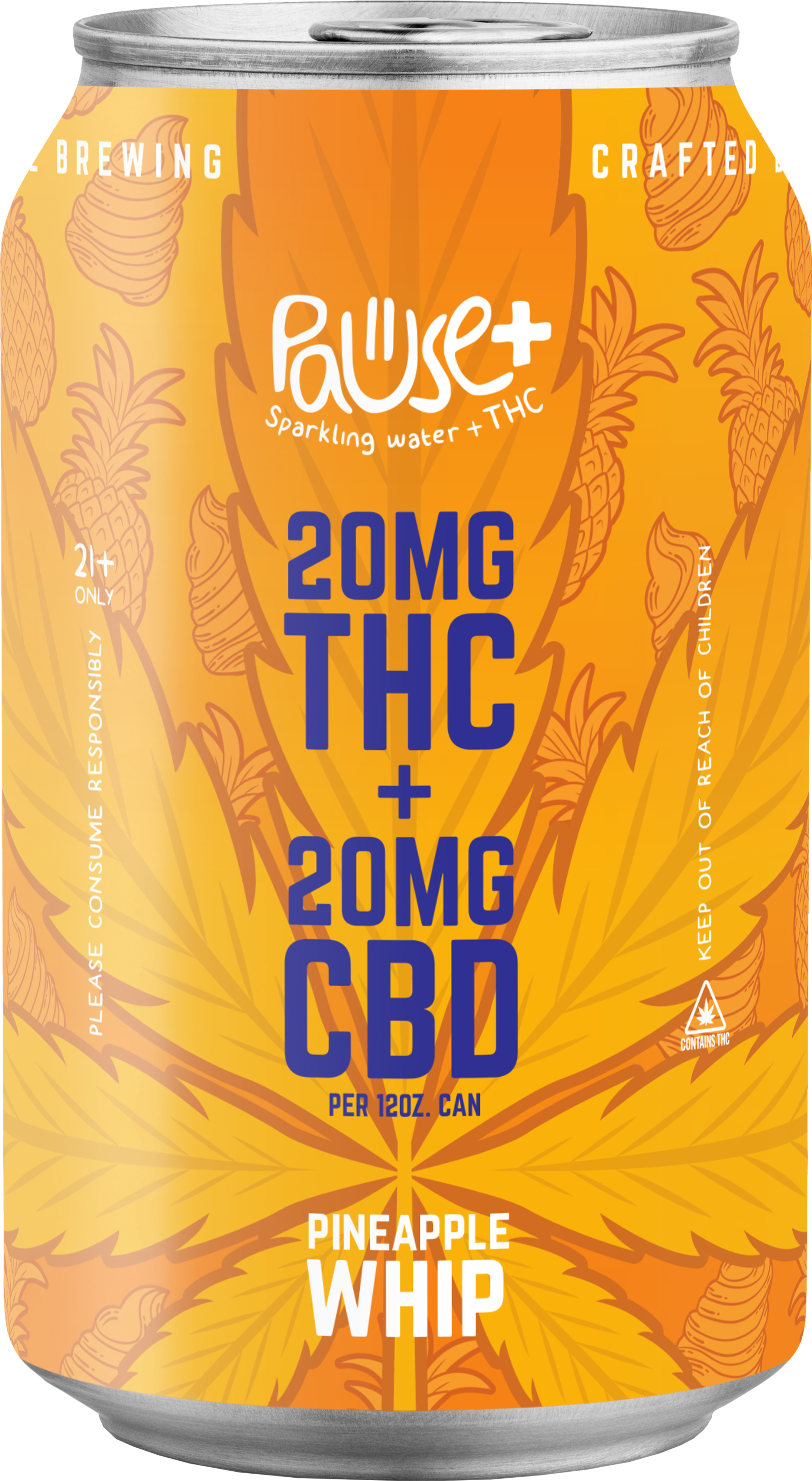 20MG Pineapple Whip THC + CBD infused Pause+ Sparkling Water 6pk