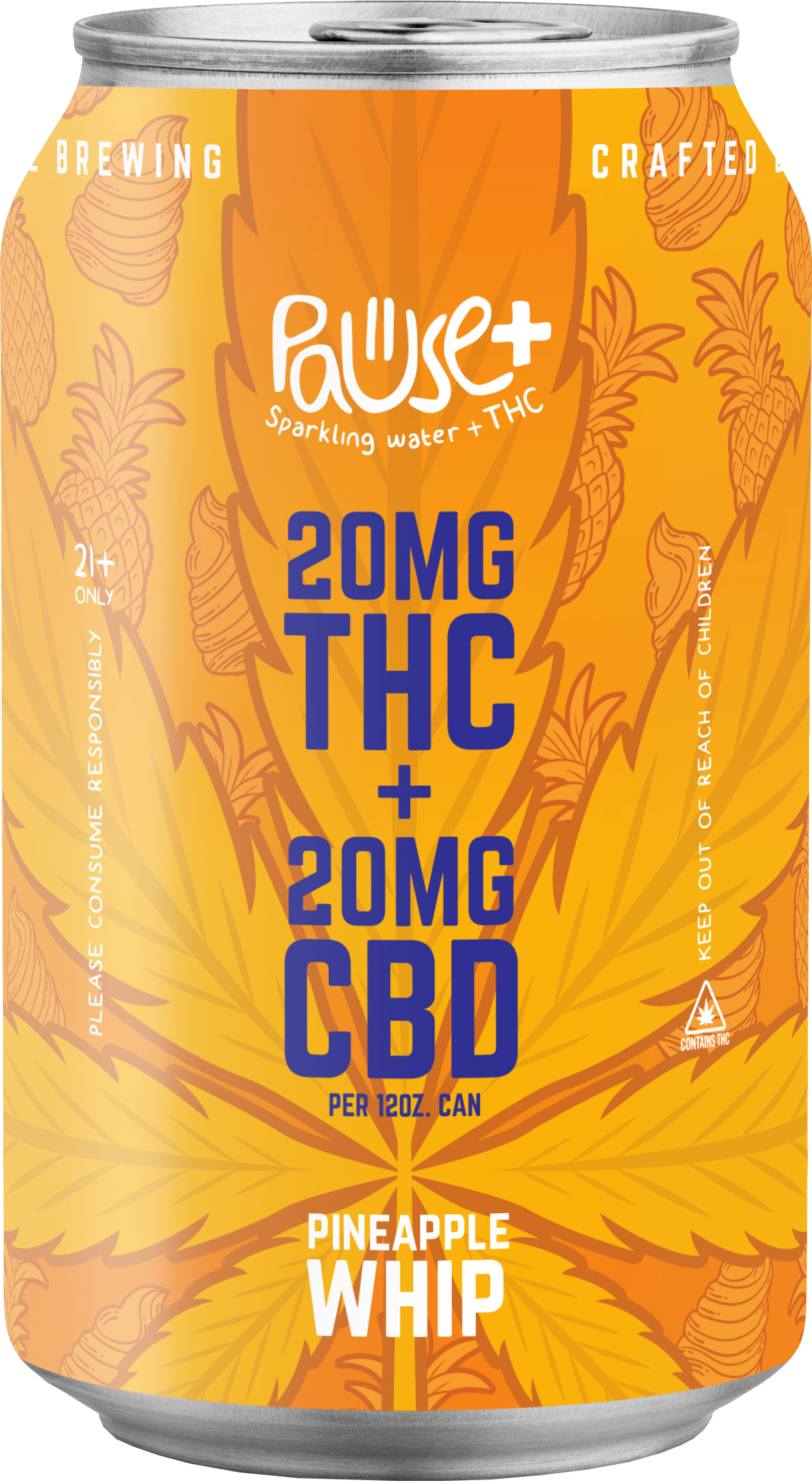 20MG Pineapple Whip THC + CBD infused Pause+ Sparkling Water 6pk