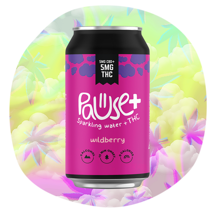 5MG THC + CBD infused Wildberry Pause+ Sparkling Water 4pk
