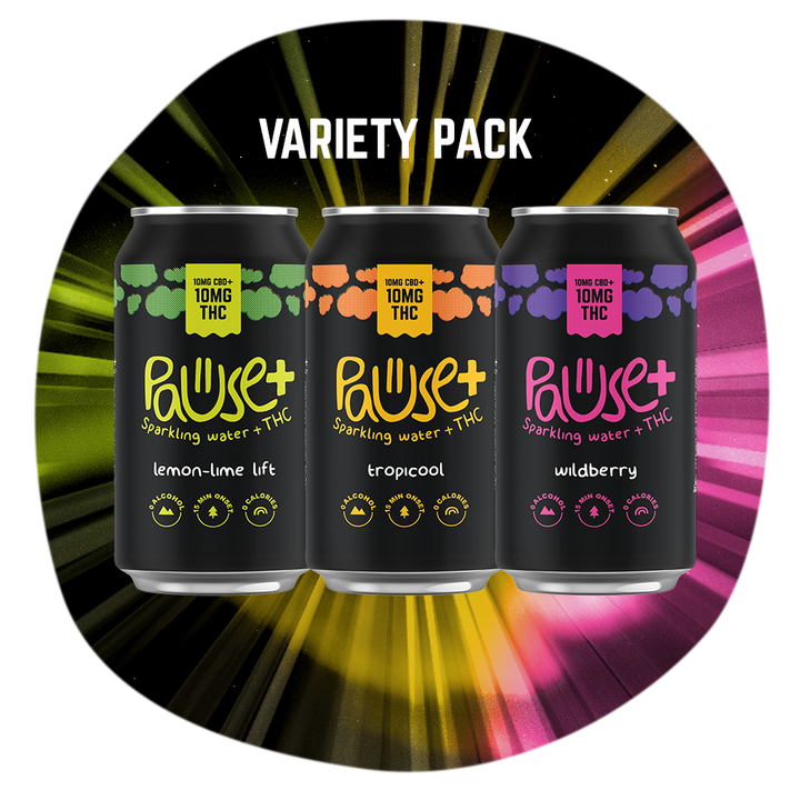 10MG THC + CBD infused Pause+ Sparkling Water Variety 6-Pack