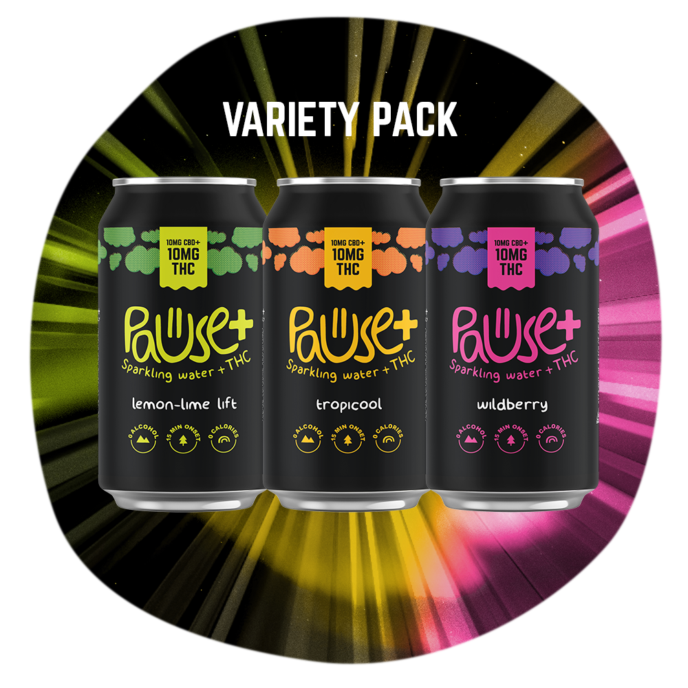 10MG THC + CBD infused Pause+ Sparkling Water Variety 6-Pack